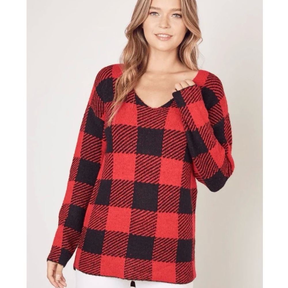 Mustard Seed Red and Black Checkered Knit